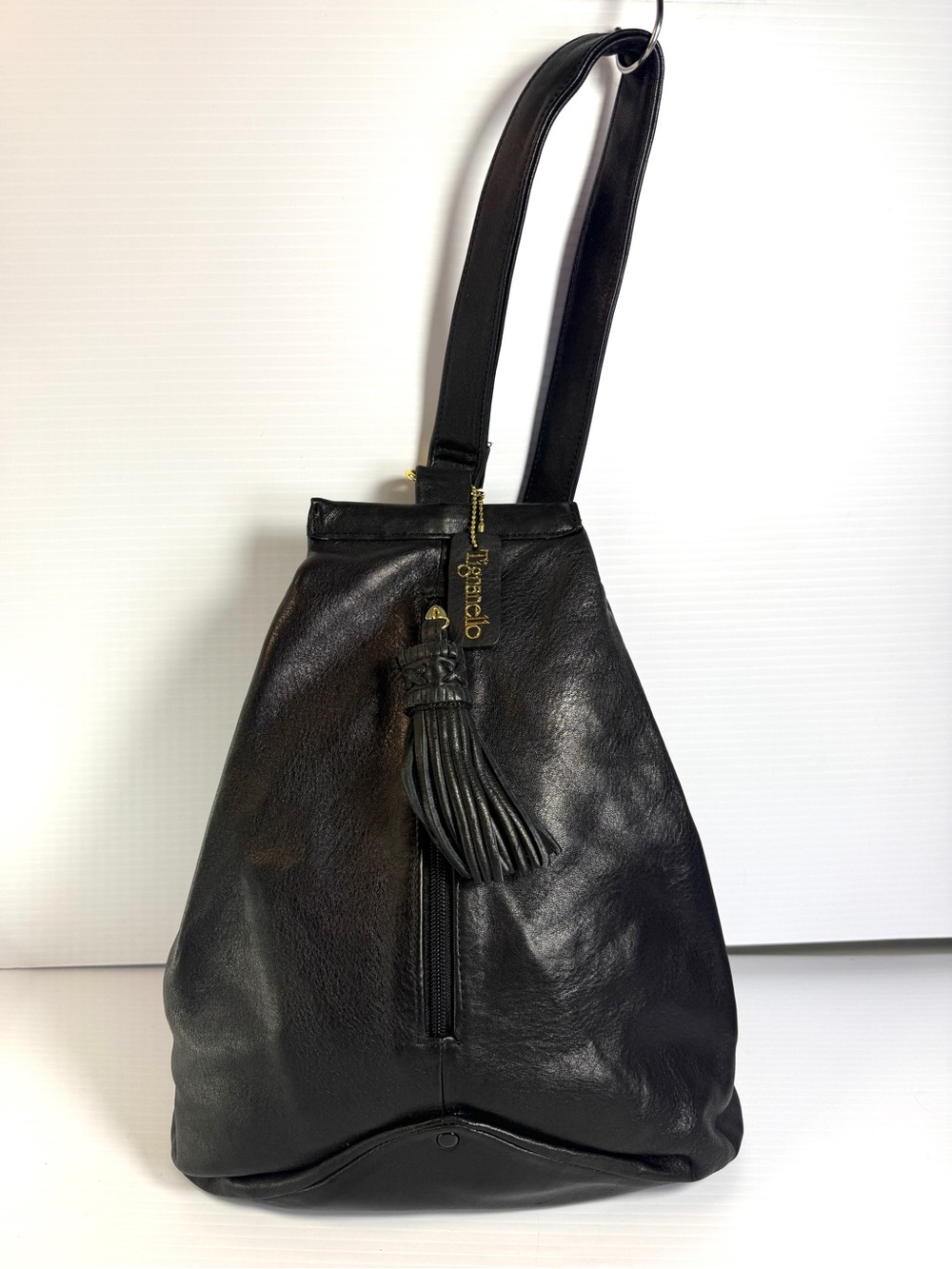 The Tiganello Black Leather Tassel Sling Bag